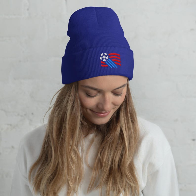 US Soccer Minimalist Design Embroidered Cuffed Beanie Soccer Football Hat