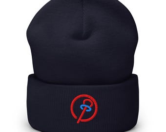 Peut inclure: Un bonnet bleu marine avec un cercle rouge et un bonhomme bâton bleu et rouge à l'intérieur. Le bonhomme bâton tient un anneau.
