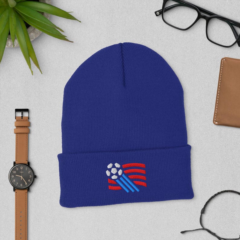 US Soccer Minimalist Design Embroidered Cuffed Beanie Soccer Football Hat