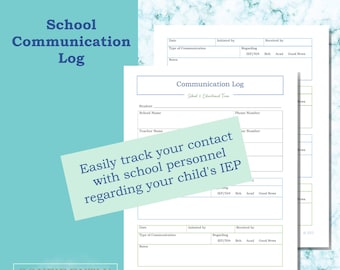 Registro de comunicación del IEP, contacto entre padres y maestros, PDF imprimible