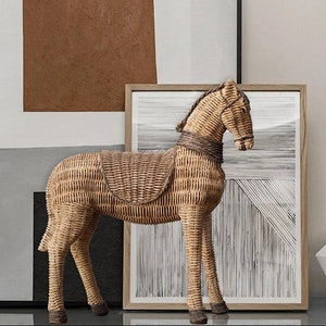 Adorno de caballo de ratán tejido, decoración de caballo, adorno de caballo, caballo de ratán, decoración de caballo de madera, decoración de habitación de bebé, decoración de guardería, decoración bohemia