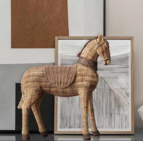 Rattan Woven Horse Ornament, Horse Decor, Horse Ornament, Rattan Horse, Wood Horse Decor, Baby Room Decor, Nursery Decor, Boho Decor
