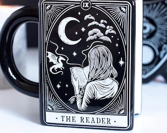 The Reader tarot style black book shaped mug reader bookworm book lovers gift dark romance gothic alternative readers  for her