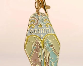 Zodiac Keyring Keychain Gemini perfect gift for her. Christmas Birthday metal astrology charm FREE DELIVERY POSTAGE