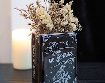 Book of spells Ceramic Vase in the shape of an upright book. book lover gift bookish booktok readers present skull gothic alternative witch