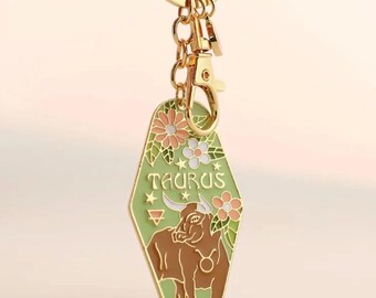 Zodiac Keyring Keychain Taurus perfect gift for her. Christmas Birthday metal astrology charm FREE DELIVERY POSTAGE