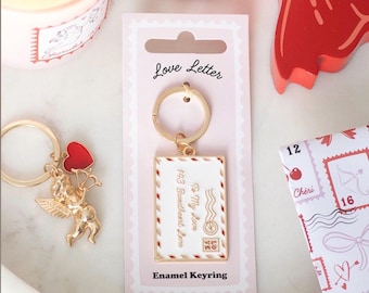 Love Letter  Key Chain Keyring  Enamel Gift Valentines Day Lovers Bag Charm for him for her