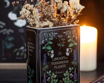 Library of poisonous plants Ceramic Vase in the shape of an upright book lover gift bookish booktok readers present skull gothic alternative