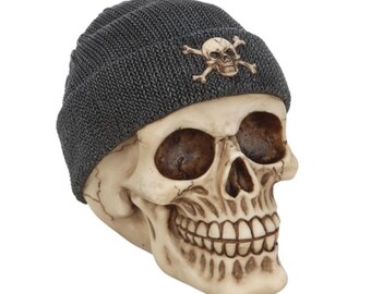 Skull ornament with beanie skull and crossbones design resin gift gothic punk 13.5CM X W11CM X D17CM witchy decor rock