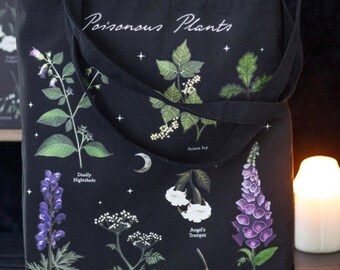 Poisonous plants, poison  strong Gothic poly cotton tote bag black, dark romance bookish