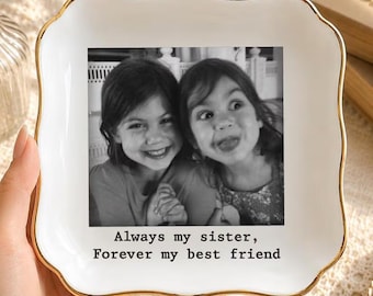 Personalized Sister Photo Jewelry Dish, Custom Ceramic Trinket Tray for Best Friend Wedding Day, Soul Sister Gift, Gift for Bridesmaids