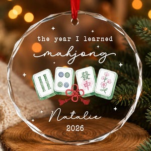 Personalized Mahjong Group Gifts, Custom The Year I Learned Mahjong Ornament, Mahjong Club Christmas Gift 2026, Mahjong Players Gift 画像 6