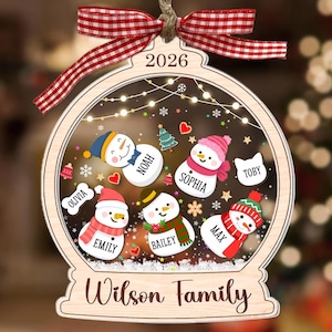 Bulk Discount Custom Snowman Family Shaker Ornament, Family Christmas Ornament 2026, 4D Shaker Ornament, Family and Pet Ornament Keepsake
