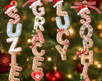 Custom Gingerbread Letter Ornament with Name, Stocking Christmas Tag, Christmas Tree Decor, Christmas Ornaments for Family, Kids Ornament