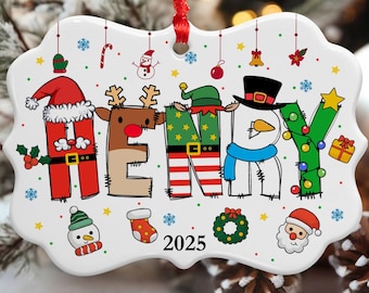 Personalized Acrylic Ceramic Kids' Name Christmas Ornament 2025, Custom Alphabet Ornament for Kids, Christmas Gift Decor, Holiday Keepsake
