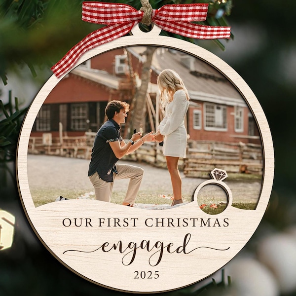 Our First Christmas Engaged Ornament, Custom Enaged Photo Ornament, Engagement Ornament, Engagement Gifts, Personalized Engaged Keepsake