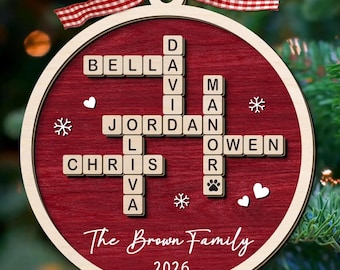 Personalized Family Crossword Puzzle Art Ornament, Custom Christmas Ornaments 2026, Family Wooden Ornament, Family Keepsake Christmas Gifts