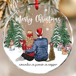 Personalized Couple and Cat Ornaments, Christmas Couple Ornament, Cat Christmas Ornament, Family and Pets Keepsake Ornament Christmas Gifts