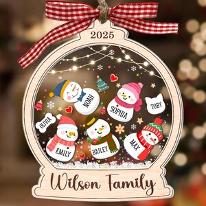 Bulk Discount Custom Snowman Family Shaker Ornament, Family Christmas Ornament 2025, 4D Shaker Ornament, Family and Pet Ornament Keepsake