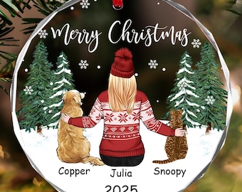 Personalized Owner and Pet Ornament, Dog Cat Ornament, Christmas Gifts for Pet Owner, Dog Mom Gift, Cat Mom Gifts, Christmas 2025 Ornament