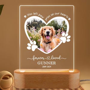 Personalized Pet Memorial Night Light, Pet Sympathy Gift, Custom Pet Memorial Plaque Frame, Dog Cat Loss Gift, Custom Pet Gifts, Loss of Dog