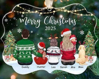 Custom Family Christmas Ornament 2025, Personalized Family Ornament, Family With Kids Pets, Dog Cat Ornament, Family Christmas Keepsake Gift