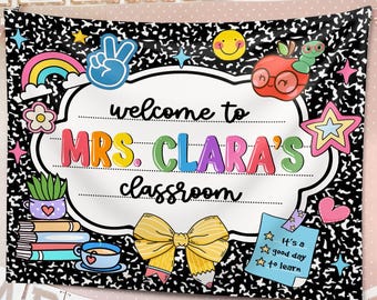 Custom Composition Notebook Welcome To Classroom Tapestries, Personalized Teacher Name Tapestry, Back To School Gift, Classroom Wecome Sign
