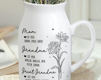 Personalized Great Grandmother Flower Vase, Great Grandma Gifts, Nana Floral Vase with Kids Name, Birthday Gifts for Mom, Mothers Day Gifts