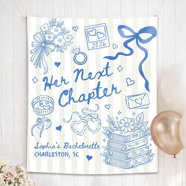 New Chapter Bachelorette Sign, Her Next Chapter Bridal Shower Banner, Book Club Cocktail Party Decor, Book Lover Bach Backdrop Welcome Sign