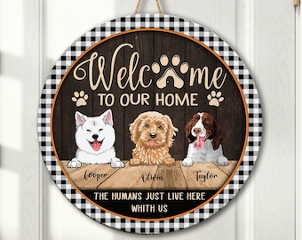 Personalized Dog Portrait Door Hanger, Custom Pet Welcome Sign, Housewarming Gifts, Door Wood Sign, Cat Dog Lovers Gifts, Front Door Decor