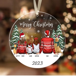 Personalized Family Ornament and Pets, 2023 Family Christmas Ornament, Family with Pets Ornament, Custom Dog Cat Ornament, Christmas Gifts