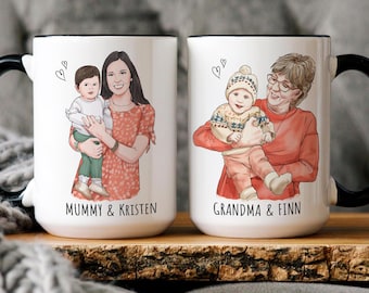 Custom Mom Portrait Mug, Mothers Day Gifts for Grandma, Mothers Day Mug, Personalized Photo Mug, Family Painting Mug, Fathers Day Gift 2025