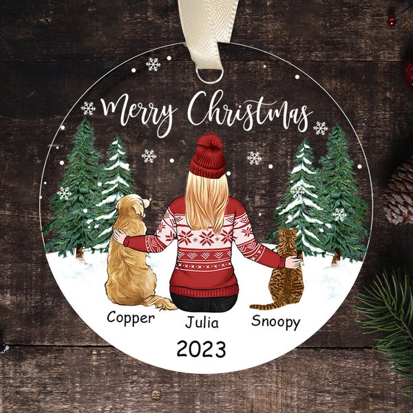 Personalized Owner and Pet Ornament, Dog Cat Ornament, Christmas Gifts for Pet Owner, Dog Mom Gift, Cat Mom Gifts, Christmas 2023 Ornament