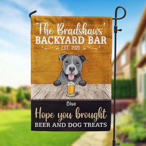 Custom Dog Backyard Bar Garden Flag, Personalized Dog Portrait Flag, Dog Lover Gift, Dog Owner Gifts, Ourdoor Home Decoration, Welcome Flag