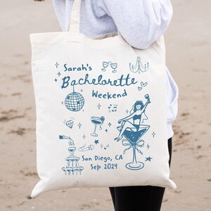 Custom Bachelorette Party Tote Bag, Beach Bachelorette Tote, Bachelorette Party Favors, Bachelorette Gift, Bridesmaid Gifts, Girl Trip Gifts