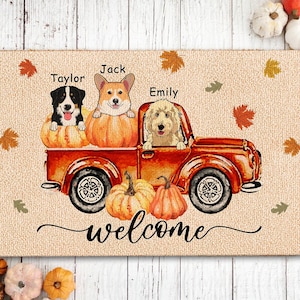 Personalized Dog Fall Doormat, Fall Decor, Custom Fall Welcome Mat, Dog Lovers Gift, Thanksgiving Mat, Custom Dog Doormat, Autumn Doormat
