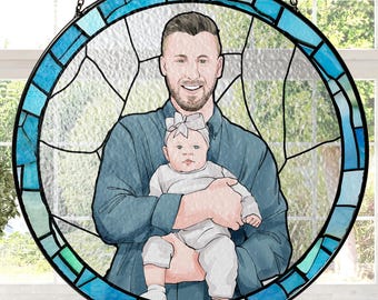 Fathers Day Gift for Dad, Custom Photo Stained Glass Gift for Grandpa, New Dad Gift, Custom Dad Photo Stained Glass Suncatcher, Dad Birthday