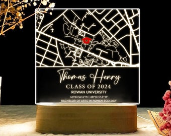 Personalized Graduation Gifts, Custom College Campus Map Acrylic Night Light, Grad Gift For Her Him, Class of 2026 Gift, PhD Graduation Gift