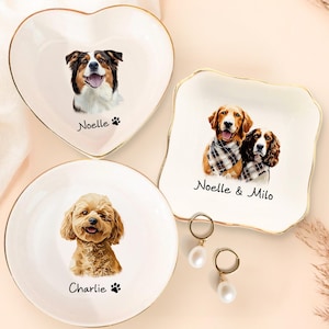 Personalized Dog Cat Photo Ring Dish, Custom Pet Portrait Jewelry Dish, Dog Mom Trinket Dish, Pet Lovers Gift, Mother’s Day Gift for Cat Mom zdjęcie 1