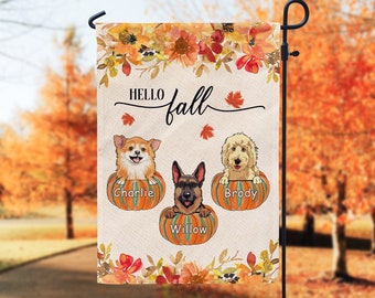 Personalized Fall Flag, Custom Fall Dog Garden Flag, Dog Lovers Gift, Pumpkin Spice Decorative, Thanksgiving Flag, Yard Sign, Fall Decor