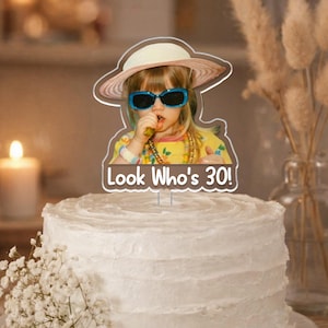 Custom Vintage Photo Acrylic Cake Topper, Personalized Photo Cake Topper, 30th Birthday Party Decoration, Wedding Anniversary Cake Topper Bild 1