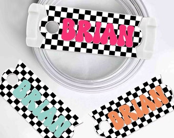Checkered Custom Tumbler Name Tag, Personalized Stanley Name Plate for Tumbler Lid, 30oz 40oz Tumbler Topper, Acrylic Custom Name Tag Plate