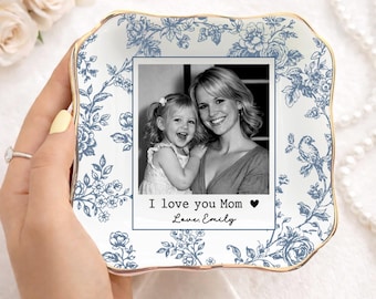 Personalized Mom Photo Jewelry Tray, Custom Toile De Jouy Mom Photo Ring Dish, Mothers Day Gift From Daughter, Portrait From Photo Keepsake