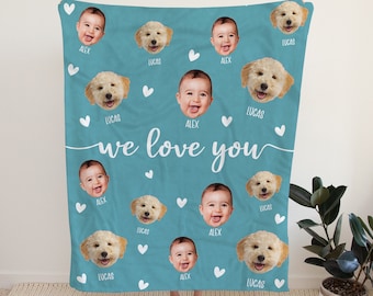 Personalized Photo Blanket, Custom Baby Photo Blanket for Grandma, Dad Blanket with Baby Face, Custom Pet Photo Blanket, Fathers Day Gifts