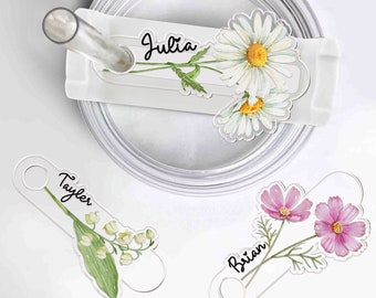 Floral Personalized Name Tag for Stanley Tumbler, Custom Tumbler Name Tag, 30oz 40oz Stanley Name Plate for Tumbler Lid, Stanley Accessories