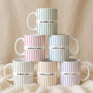 Personalized Mom Stripe Ceramic Mug, Custom Name Mother's Day Gift for Mom, New Mom Gift Idea, First Time Grandma Gifts image 2