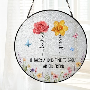 Best Friend Gift, Personalized Best Friend Birth Month Flower Stained Glass Suncatcher, Friendship Gift, Besties Gift, Birthday Gift for Her