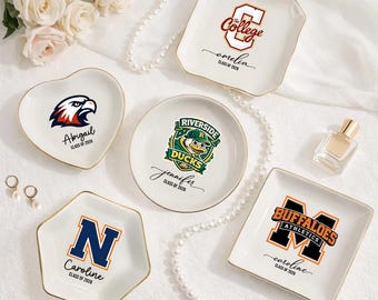 Custom University College Logo Ring Dish, Personalized Graduation Gift for Her, Class of 2026 Graduation University Trinket Dish, Dorm Decor