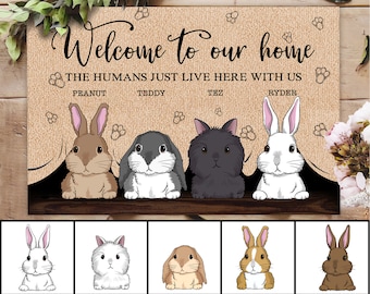 Personalized Bunny Doormat, Rabbit Custom Doormat, Funny Welcome Home Mat, Rabbit Lover Gifts, Bunny Lover Closing Gifts, Housewarming Gift