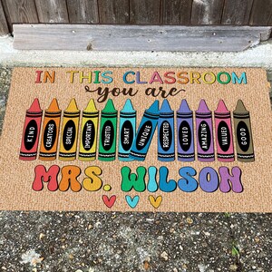 Classroom Welcome Mat, In this Classroom Teacher Rug, Teacher Personalized Gifts, Classroom Decor, Back to School Decor, New Teacher Gift #1_Brown